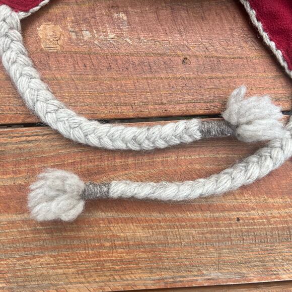 Everest Designs Wool Beanie Ear Flap Red Fair Isle Hand Knit Nepal Tassel Hat - Picture 6 of 13